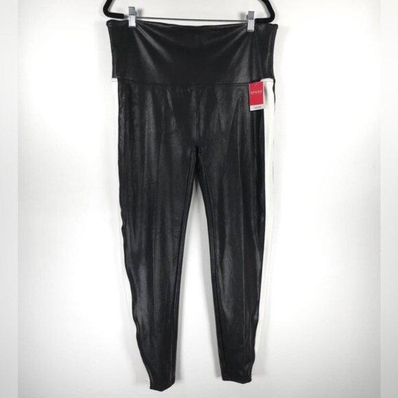 NWT‎ SPANX Shine Black Faux Leather White Stripe Legging 20187P PLUS Size 3X - Picture 6 of 15